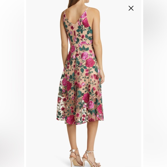 NWT Sam Edelman Rose Embroidery Sleeveless V Neck Midi Dress - Picture 2 of 16